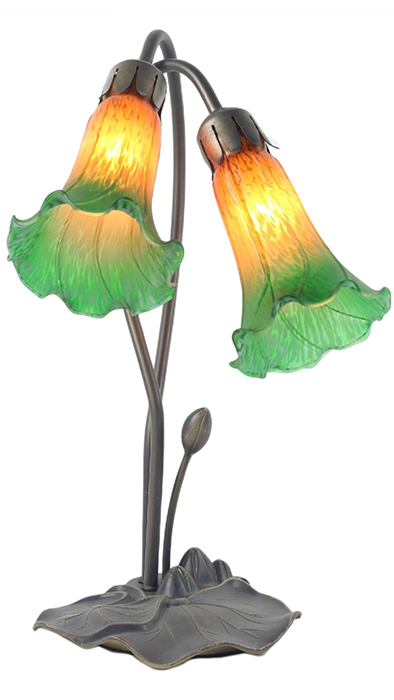 Tiffany Double Lily Lamp Amber And Green Two Flowers